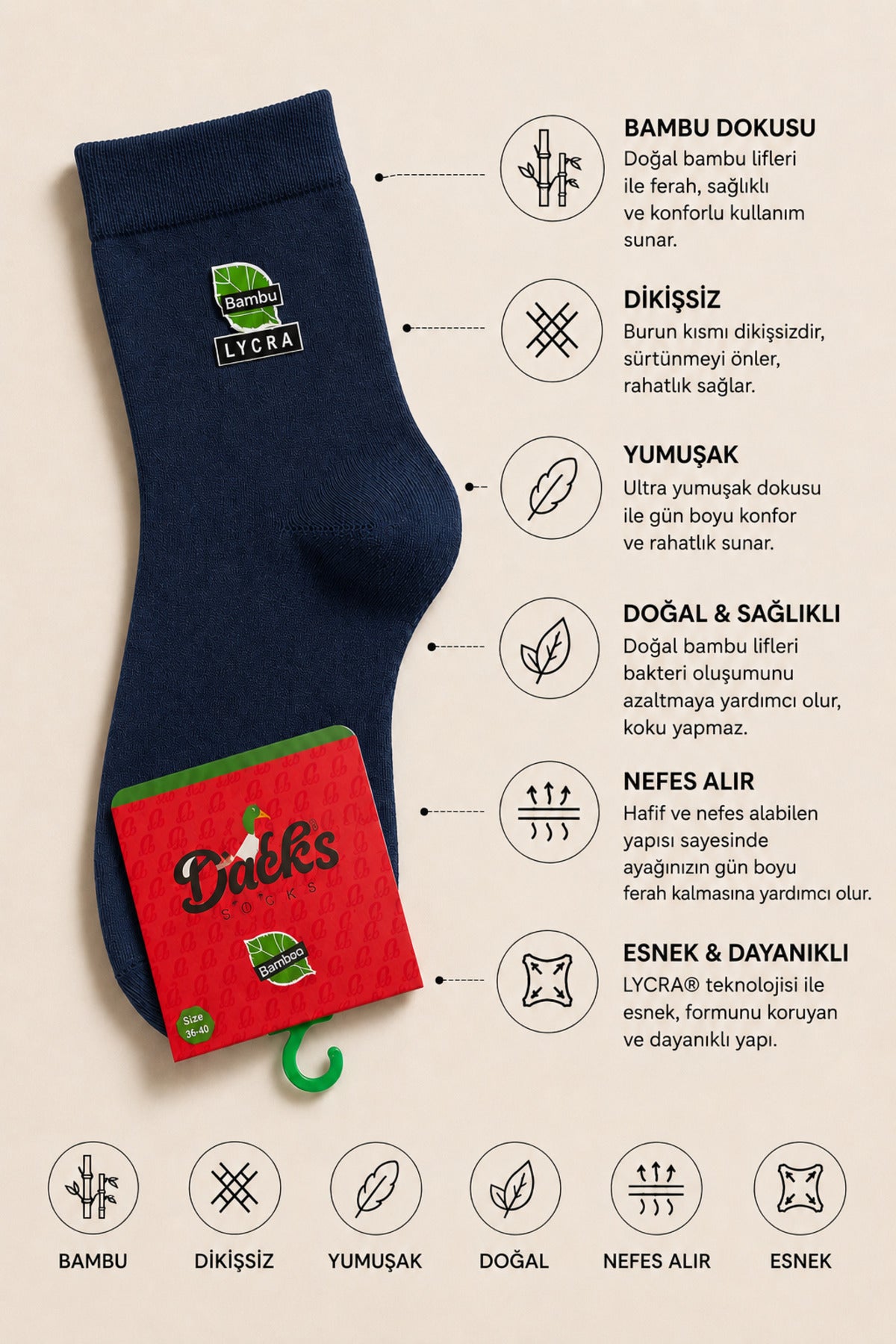 Kadın Lacivert Bambu Extra Yumuşak Dikişsiz Çorap 5 Çift Kısa Konç Terletmeyen Soft Çorap
