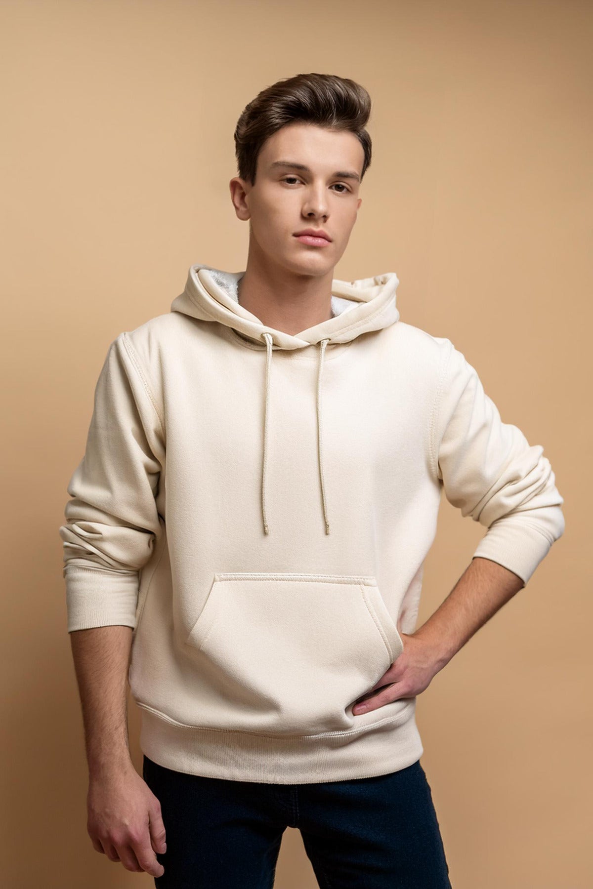 Erkek Kapüşonlu Örme Pamuklu 3 İplik Sweatshirt