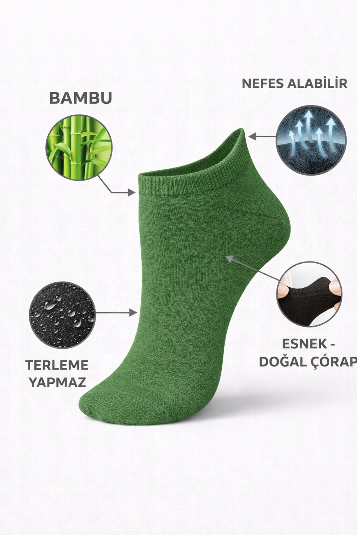 Erkek Yeşil Bambu 24 Çift Dikişsiz Patik Çorap