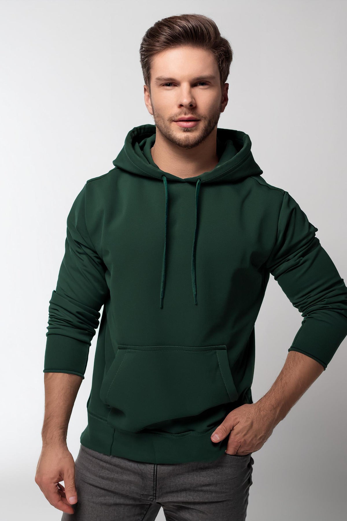 Erkek Kapüşonlu Örme Pamuklu 3 İplik Sweatshirt