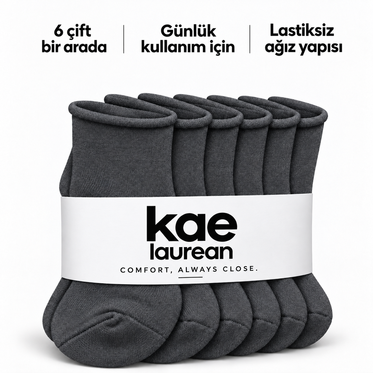 6201 kadın kısa konç lastiksiz çorap 6 çift – Füme – 4. görsel
