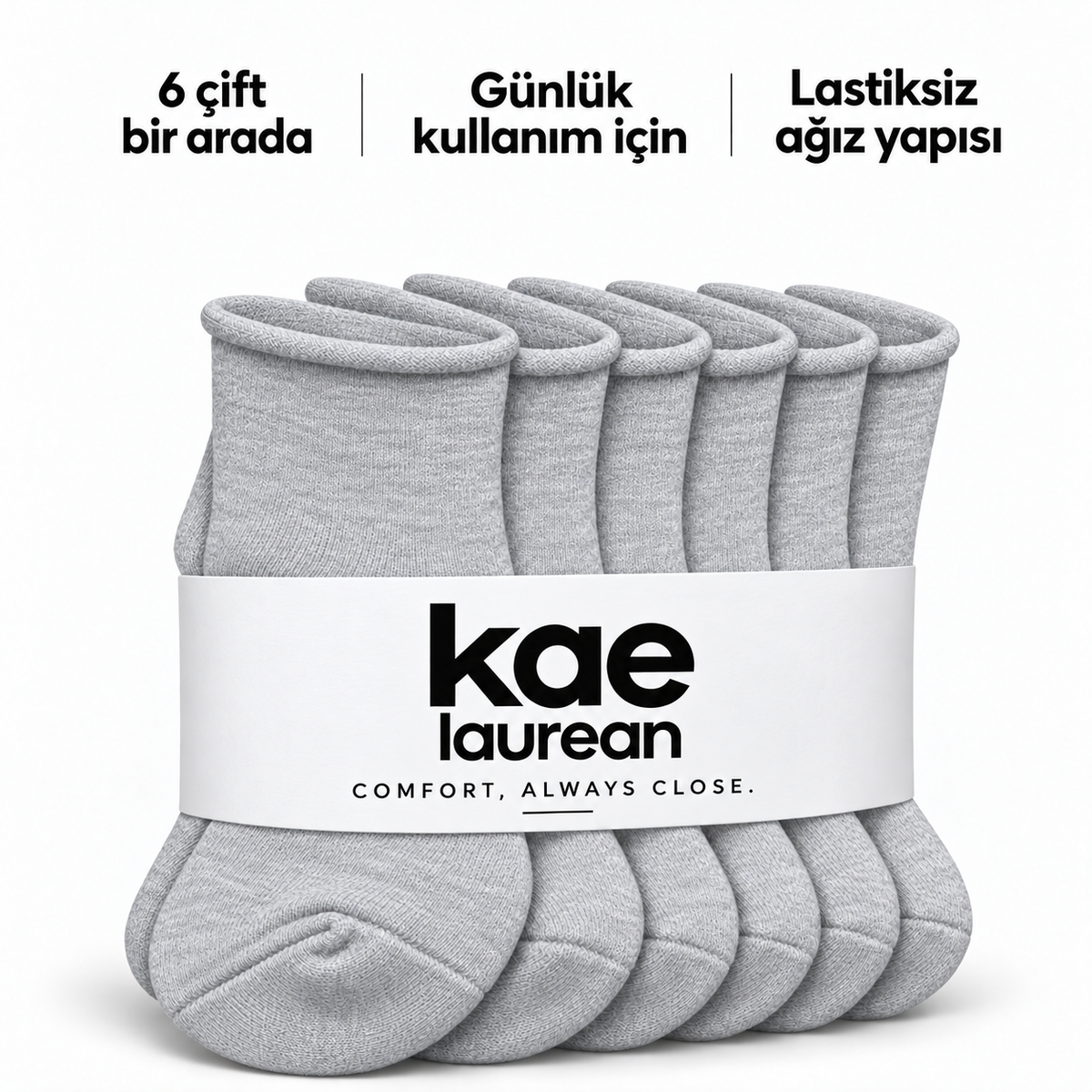 6201 kadın kısa konç lastiksiz çorap 6 çift – Gri – 4. görsel