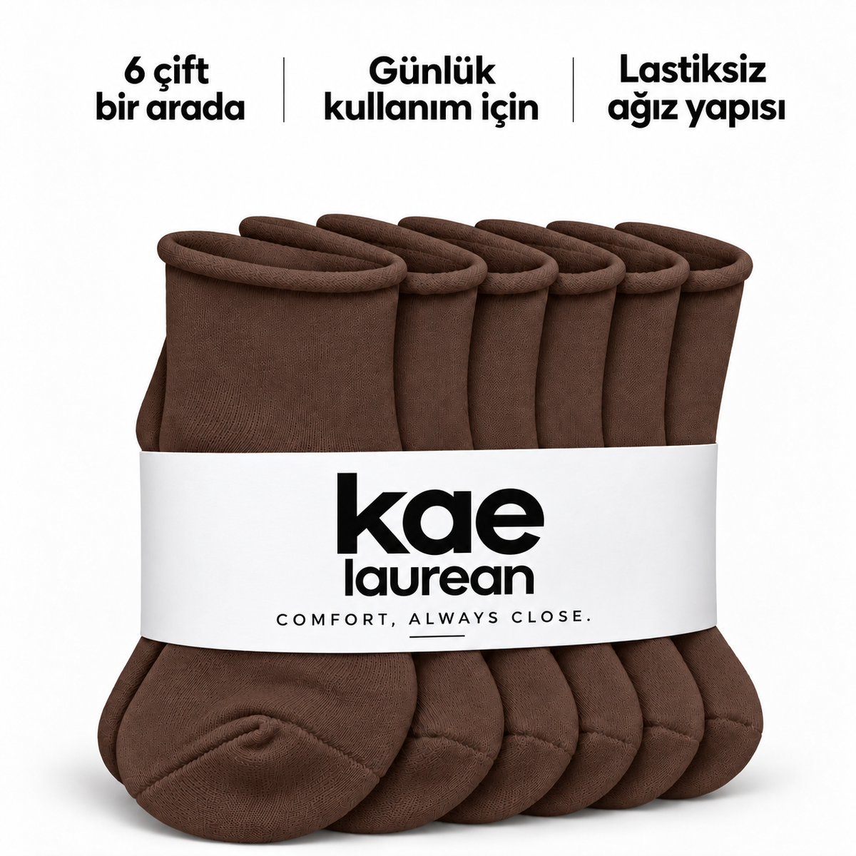 6201 kadın kısa konç lastiksiz çorap 6 çift – Kahverengi – 4. görsel