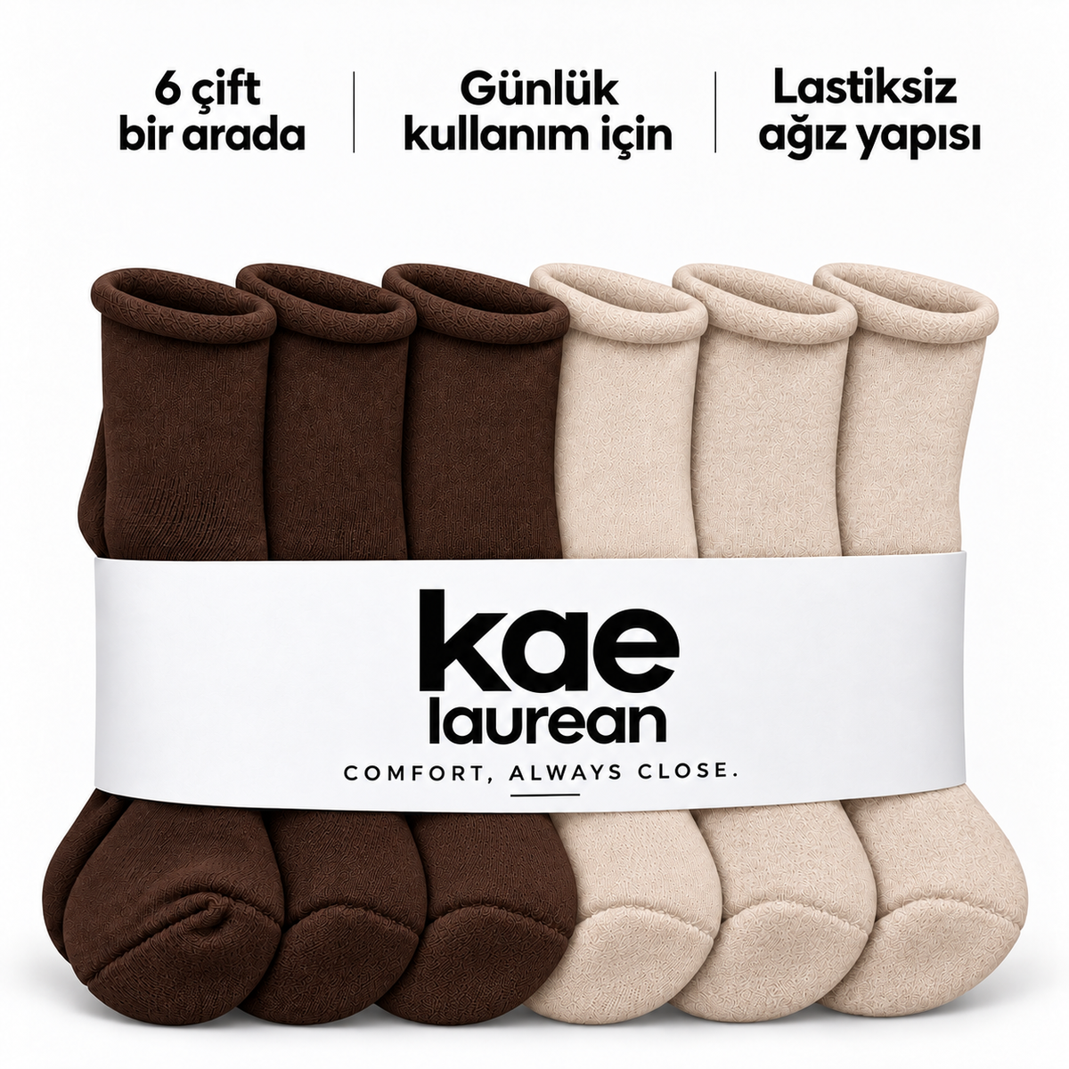 6201 kadın kısa konç lastiksiz çorap 6 çift – 3 Kahverengi + 3 Bej – 4. görsel