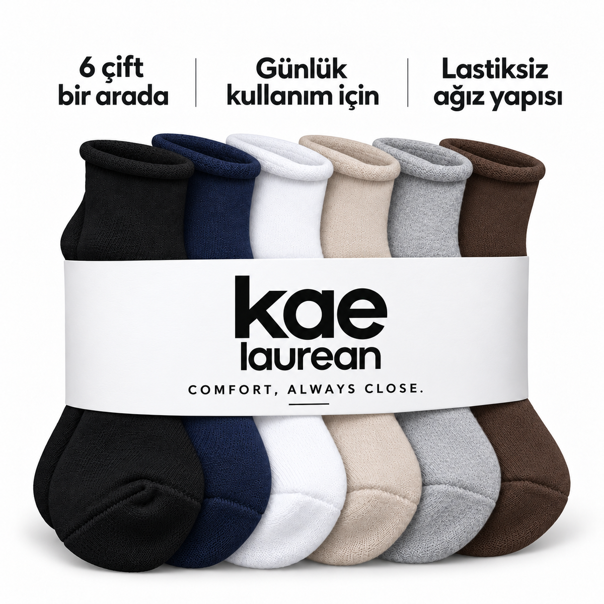 6251 erkek kısa konç lastiksiz çorap 6 çift – 1 Siyah + 1 Lacivert + 1 Beyaz + 1 Bej + 1 Gri + 1 Kahverengi – 4. görsel
