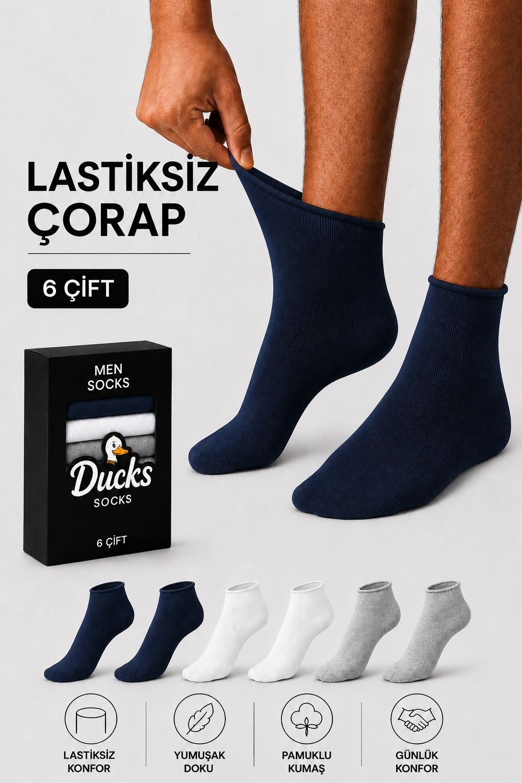 Erkek Çok Renkli 6'lı Pamuklu Kutulu Lastiksiz Dikişsiz Esnek Kısa Konç Sıkmayan Çorap
