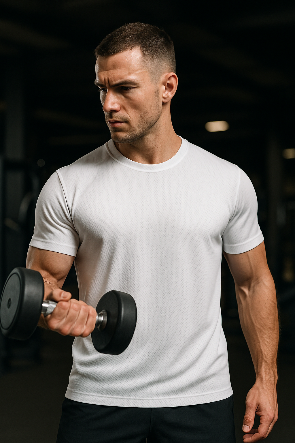 Erkek Beyaz Performans Spor Tişört Hızlı Kuruyan Esnek ve Dayanıklı Kumaş Nem Emici Spor T-Shirt