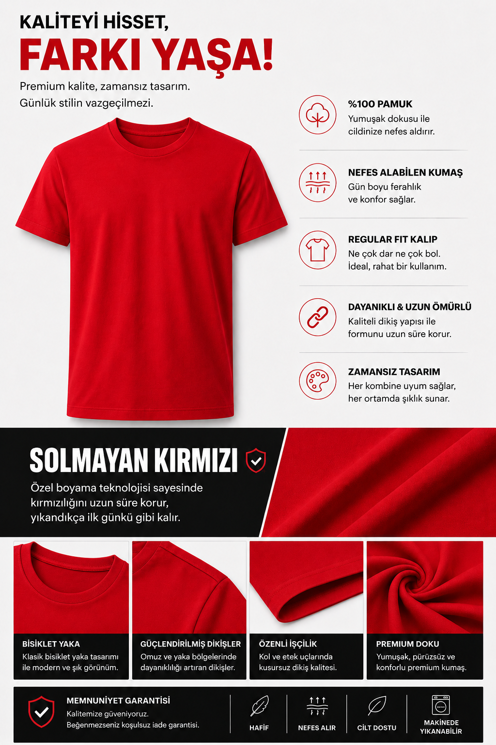 Erkek Kırmızı Pamuklu Regular Fit Tişört