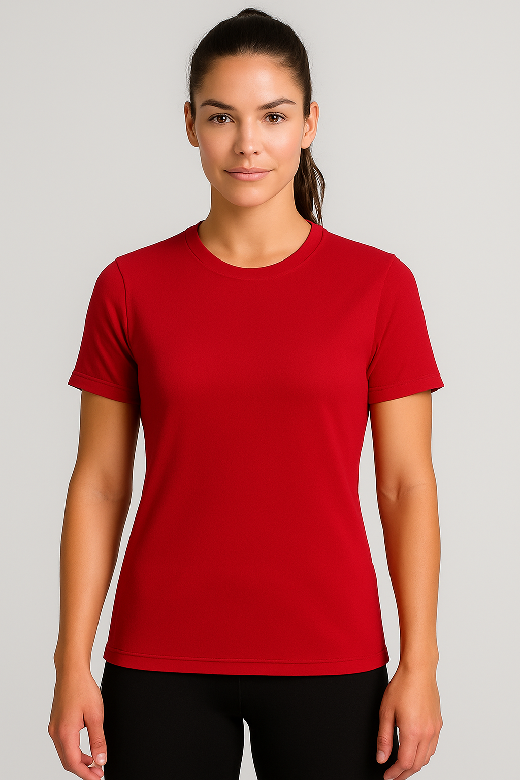 Kadın Kırmızı Performans Spor Tişört Hızlı Kuruyan Esnek ve Dayanıklı Kumaş Nem Emici Spor T-Shirt