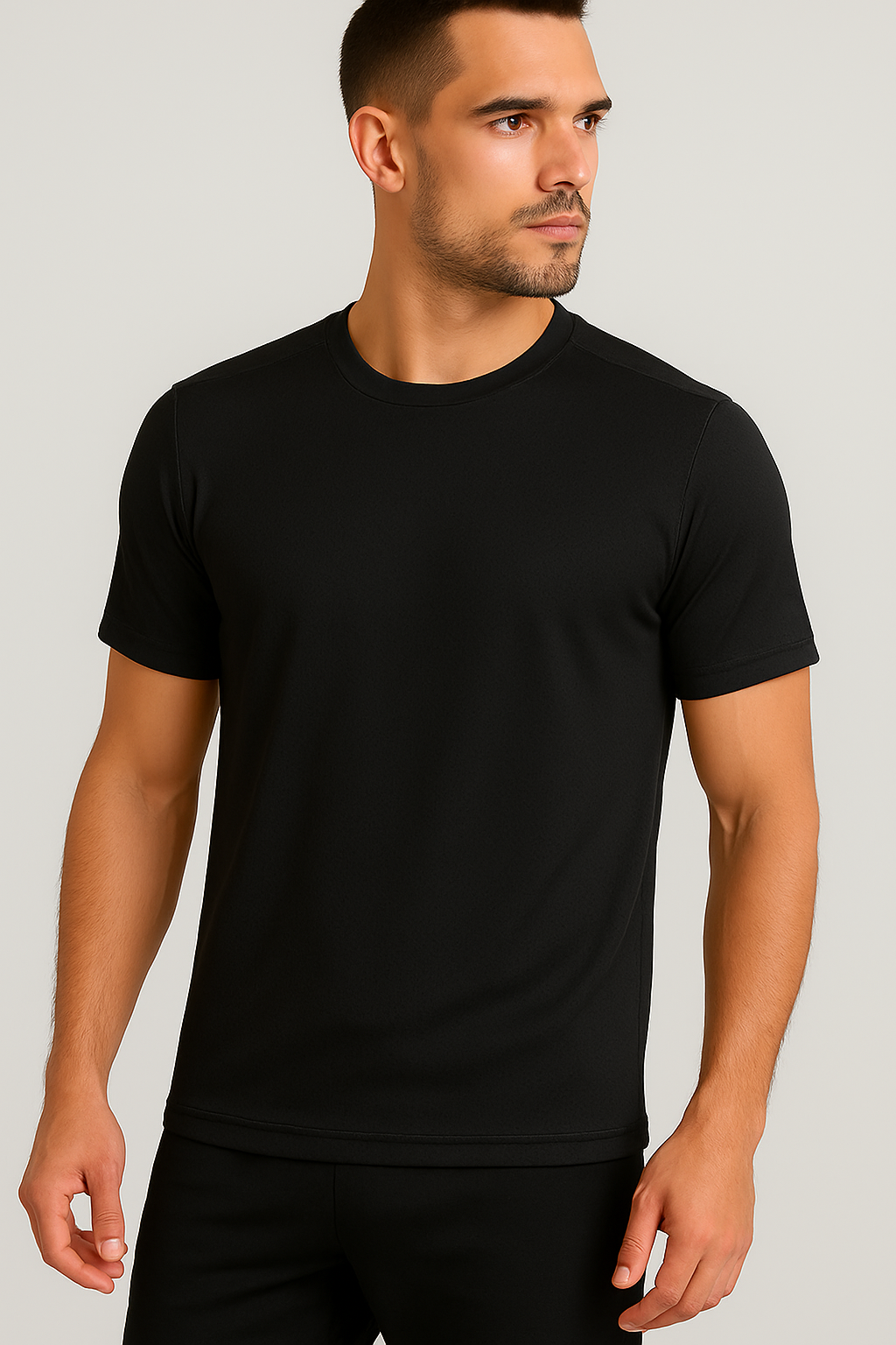 Erkek Siyah Performans Spor Tişört Hızlı Kuruyan Esnek ve Dayanıklı Kumaş Nem Emici Spor T-Shirt