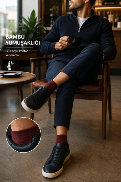 Erkek Bambu Patik Kutulu Çorap 6 Çift Dikişsiz Nefes Alabilir Terletmez
