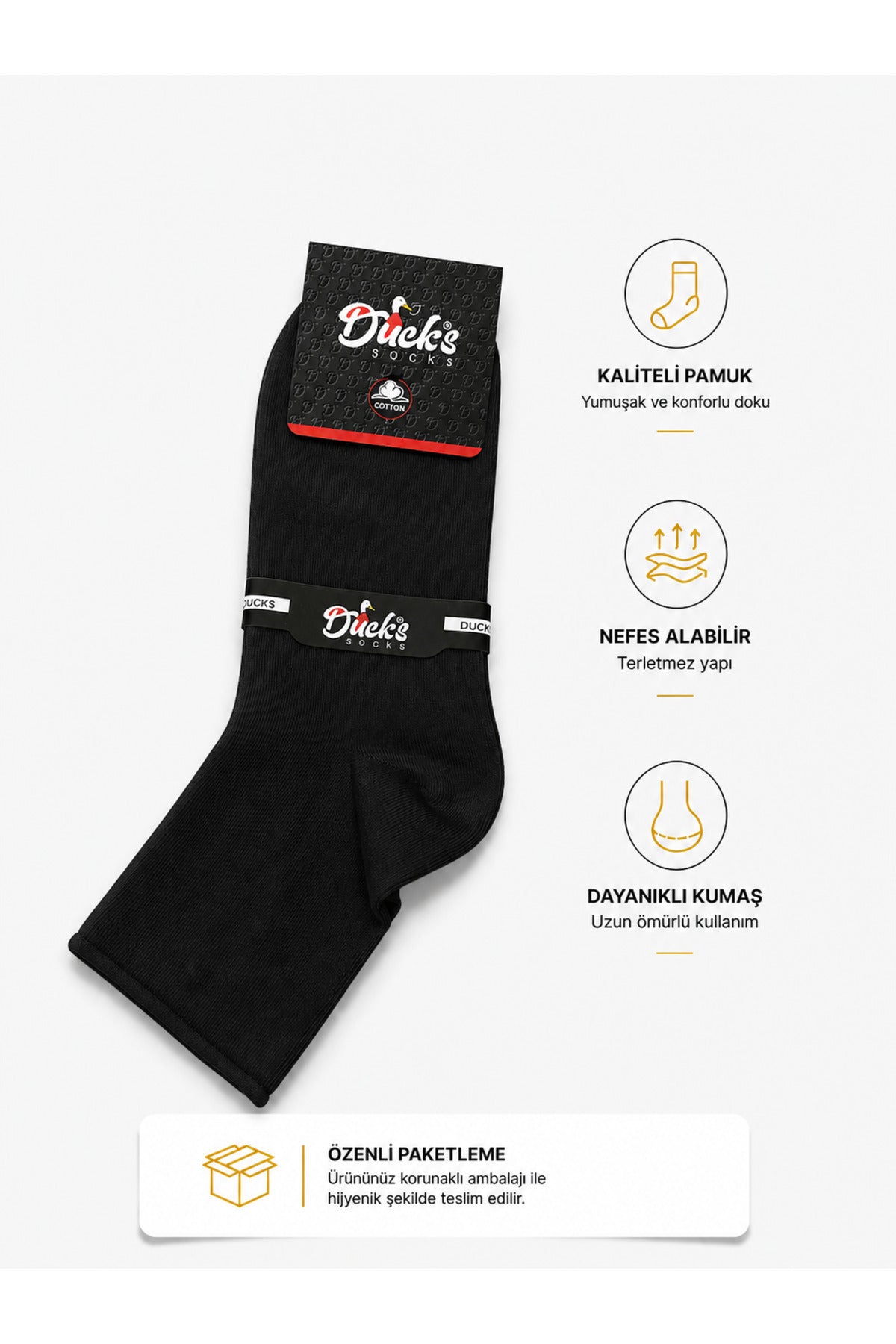 Ducks Socks Erkek Siyah 6'lı Pamuklu Kutulu Lastiksiz Çorap Diyabetik Dostu Siyah Dikişsiz Esnek Kısa Konç Sıkmayan Çorap