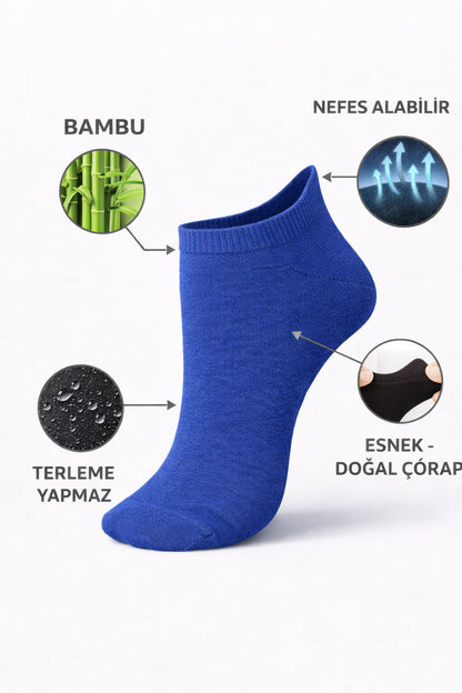 Erkek Mavi Bambu 24 Çift Dikişsiz Patik Çorap