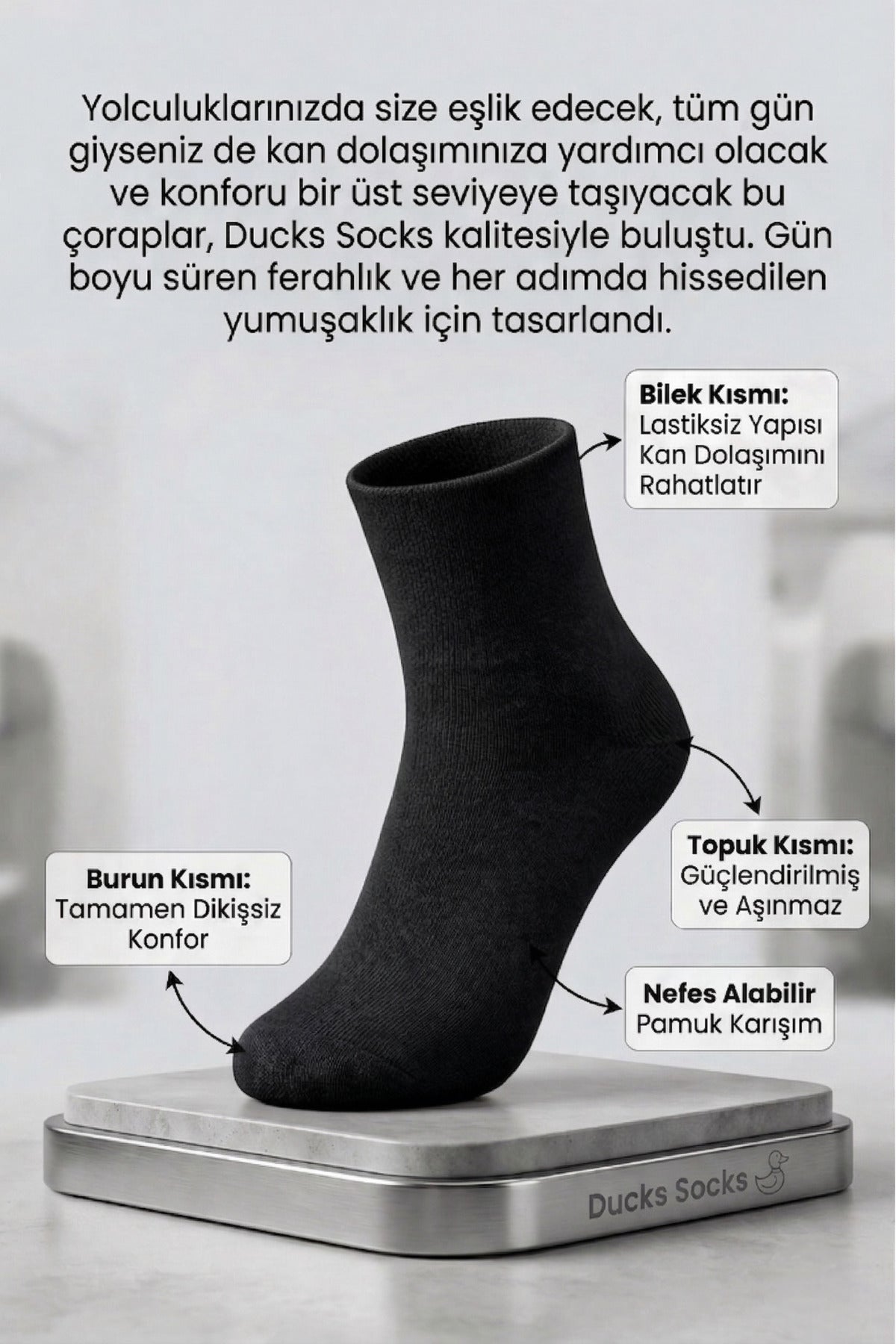 Kadın Siyah Lastiksiz Seyahat Çorabı 3’lü Paket Dikişsiz/Premium/Pamuk/Kısa/ Yolculuk Çorabı