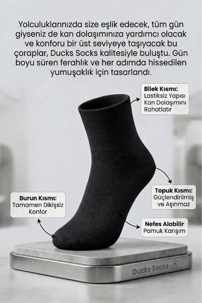 Kadın Siyah Lastiksiz Seyahat Çorabı 3’lü Paket Dikişsiz/Premium/Pamuk/Kısa/ Yolculuk Çorabı