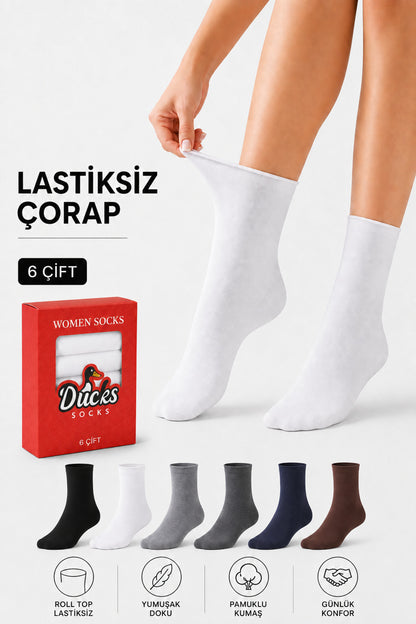 Kadın 6'lı Pamuklu Kutulu Lastiksiz Çorap Diyabetik Dostu Dikişsiz Iz Bırakmaz Uzun Konç Sıkmayan Çorap