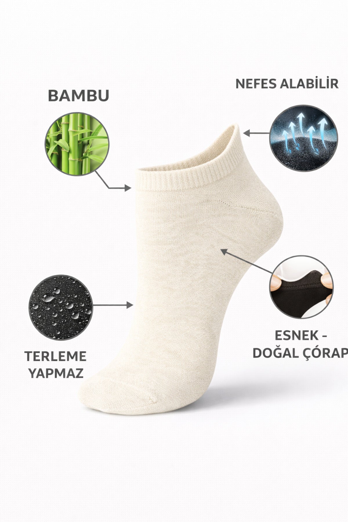 Erkek Krem Bambu 24 Çift Dikişsiz Patik Çorap