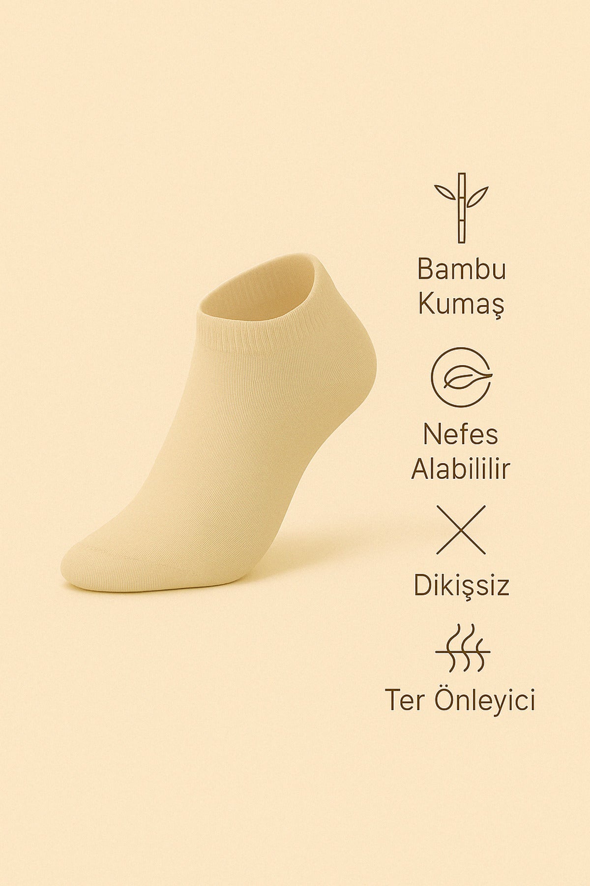 Kadın Ekru 6 Çift Kadın Bambu Dikişsiz Patik Kısa Çorap