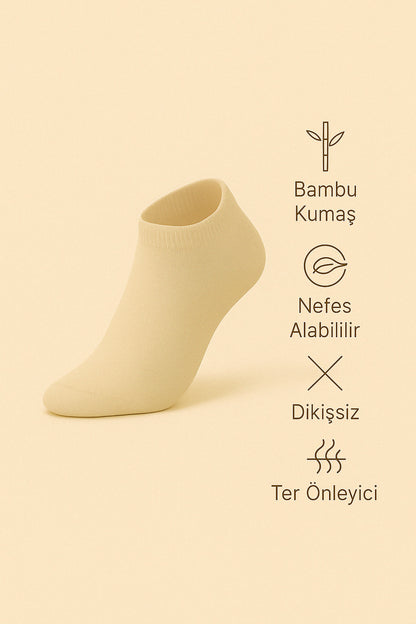 Kadın Ekru 6 Çift Kadın Bambu Dikişsiz Patik Kısa Çorap