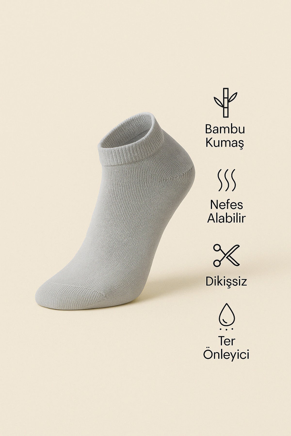 Gri 6 Çift Kadın Bambu Dikişsiz Patik Kısa Çorap