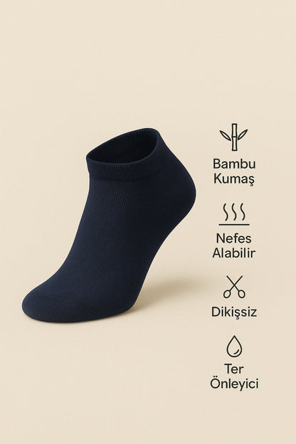 Lacivert 6 Çift Kadın Bambu Dikişsiz Patik Kısa Çorap