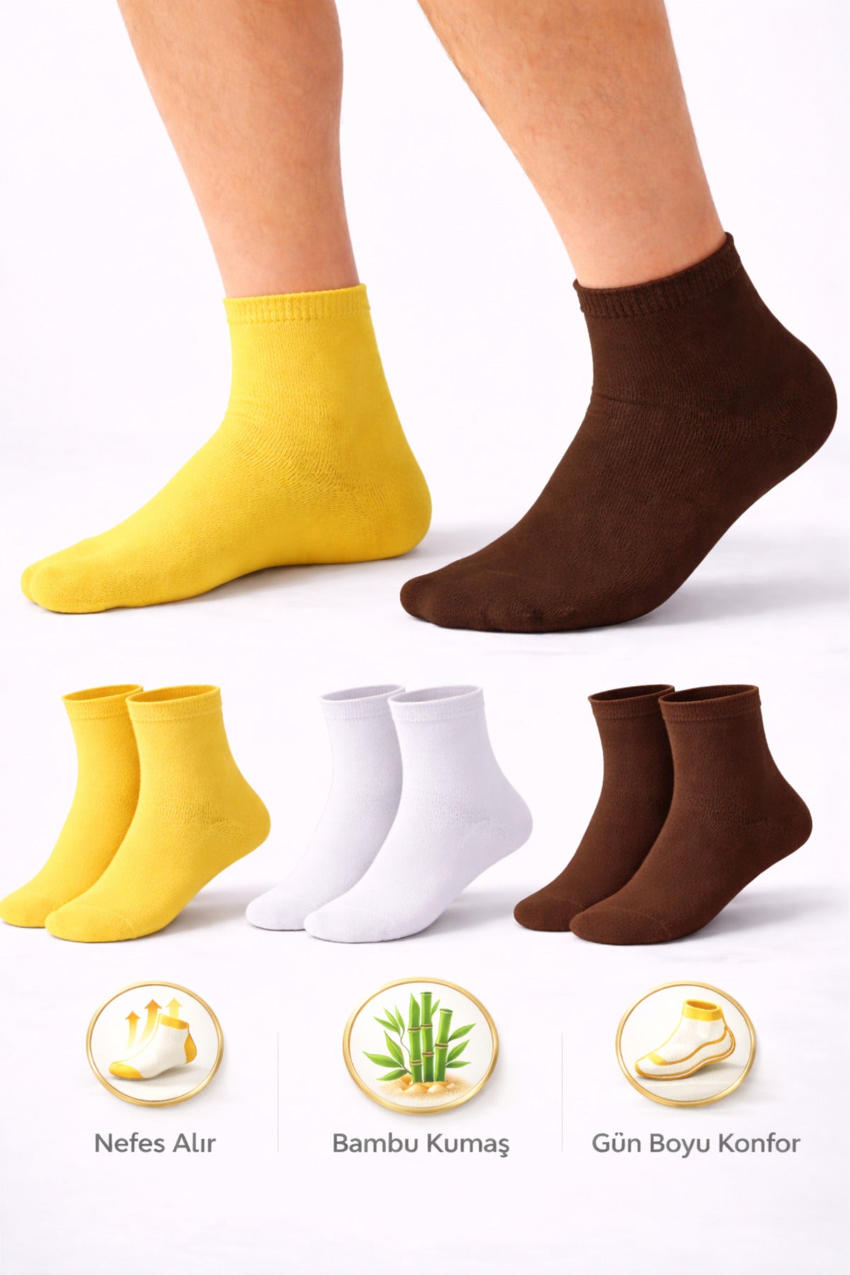 Erkek Kısa Konç Bambu Çorap 3’lü Dikişsiz Terletmeyen Ultra Yumuşak Nefes Alabilir Premium Çorap