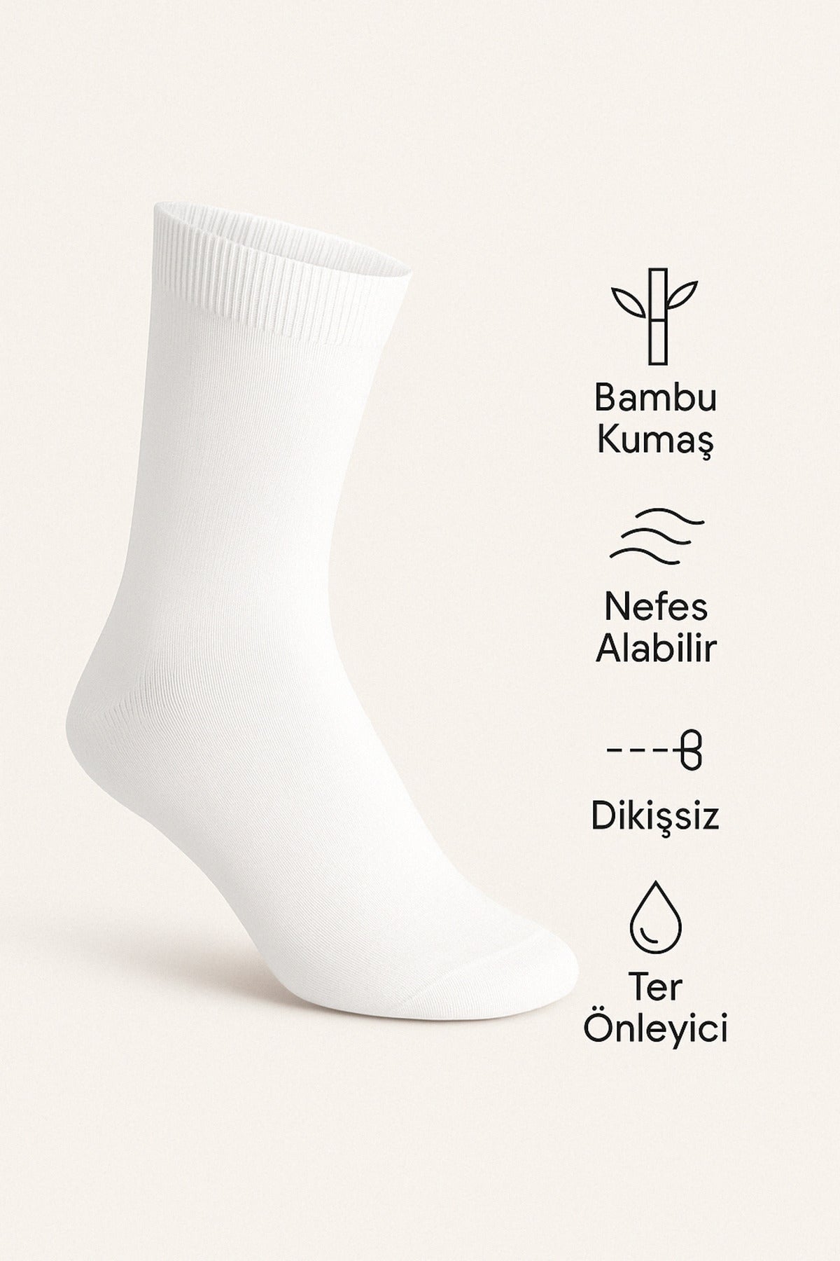 Erkek Beyaz Bambu Çorap 6'lı Kutulu Dikişsiz Uzun Konç Yıkamalı