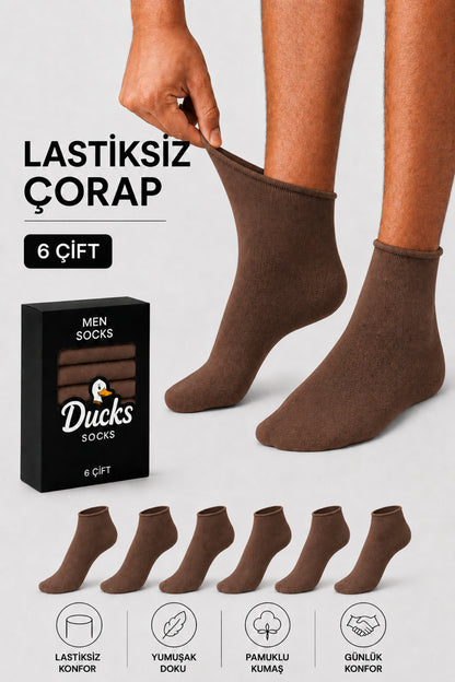 Erkek Kahverengi 6'lı Pamuklu Kutulu Lastiksiz Çorap Diyabetik Dostu Dikişsiz Esnek Iz Bırakmaz Kısa Konç Sıkmayan Çorap