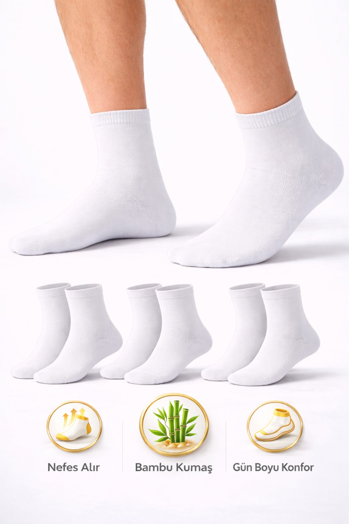 Erkek Kısa Konç Bambu Çorap 3’lü Dikişsiz Terletmeyen Ultra Yumuşak Nefes Alabilir Premium Çorap