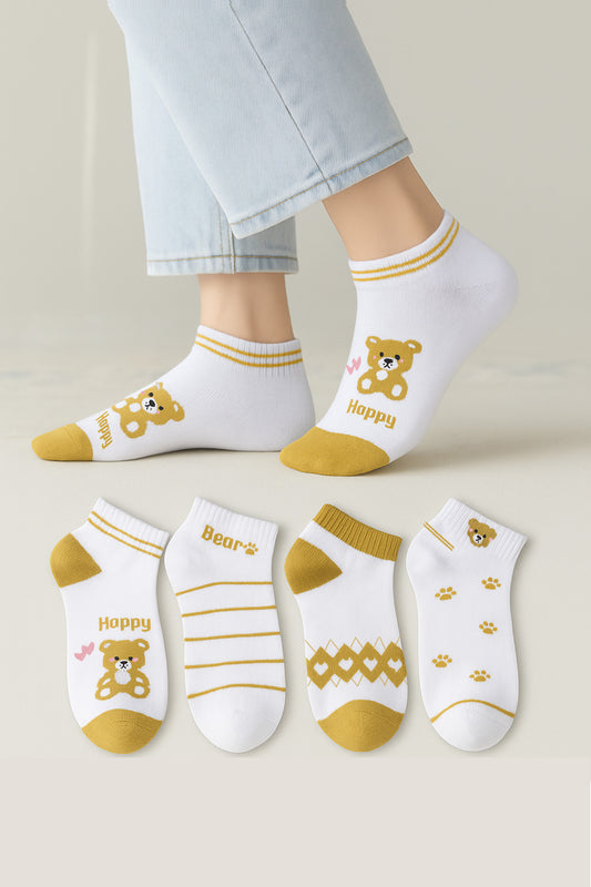 Pamuklu Dikişsiz 4'lü Happy Socks Desenli Kadın Çorap