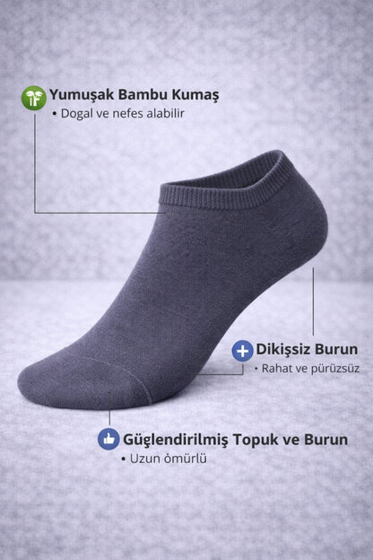 Erkek Füme Bambu Dikişsiz Sneaker Çorap Dayanıklı 3 Çift Terletmez Günlük