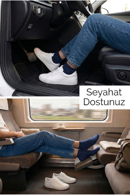Kadın Lacivert Lastiksiz Seyahat Çorabı 3’lü Paket Dikişsiz/Premium/Pamuk/Kısa/ Yolculuk Çorabı