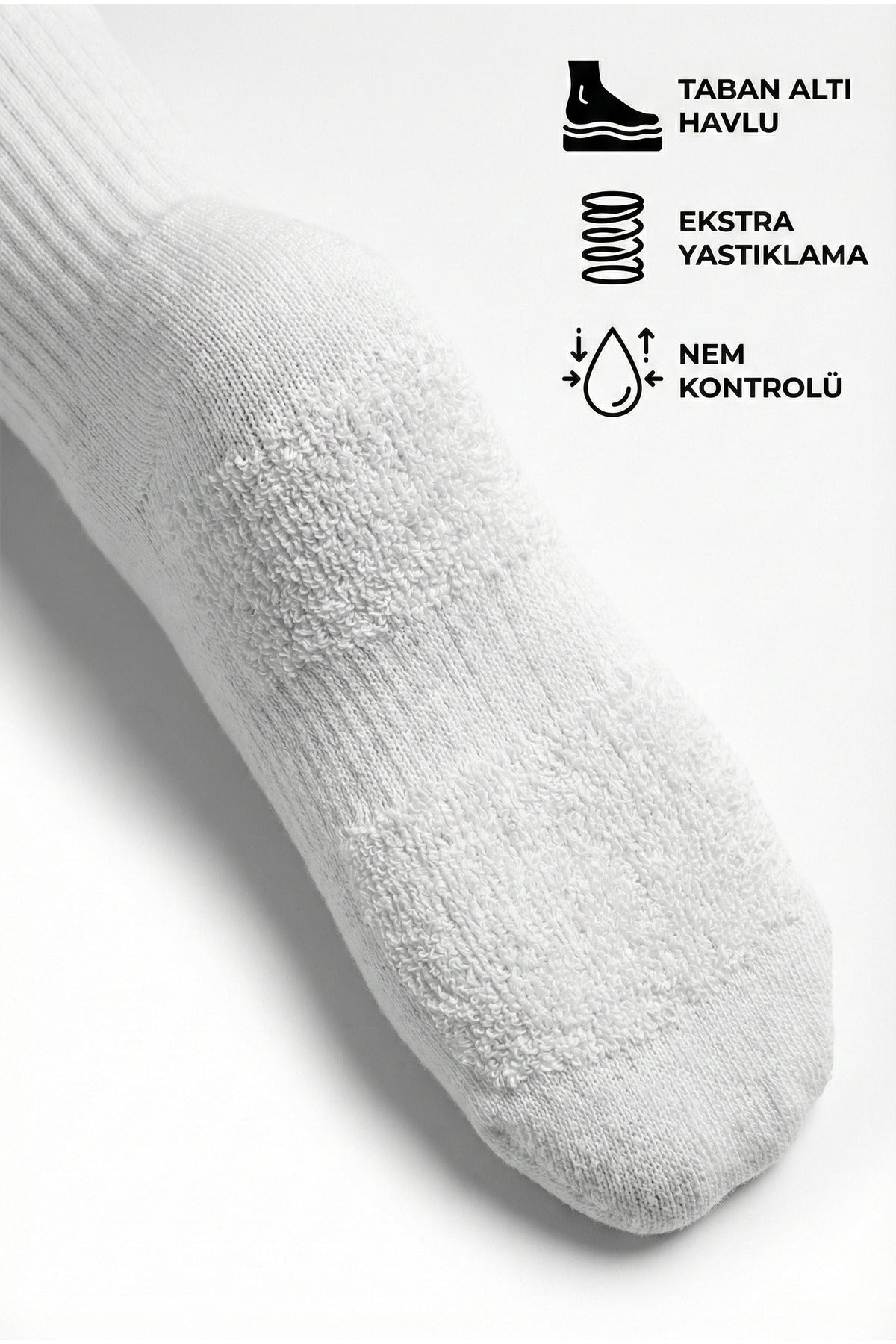 Kadın Beyaz 6'lı Termal Pamuklu Taban Altı Havlu Kısa Konç Premium Kutulu Çorap