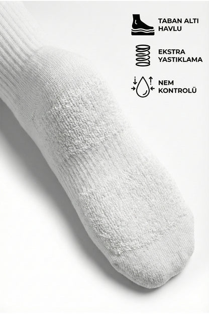 Kadın Beyaz 6'lı Termal Pamuklu Taban Altı Havlu Kısa Konç Premium Kutulu Çorap