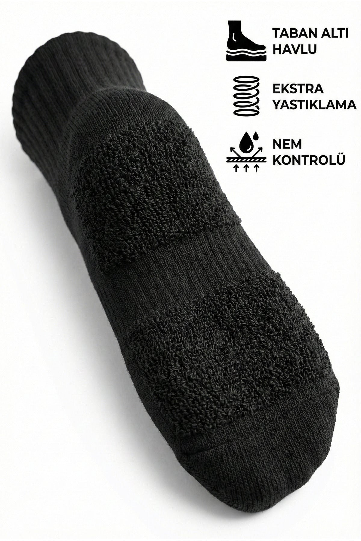 Kadın Siyah 6'lı Termal Pamuklu Taban Altı Havlu Kısa Konç Premium Kutulu Çorap