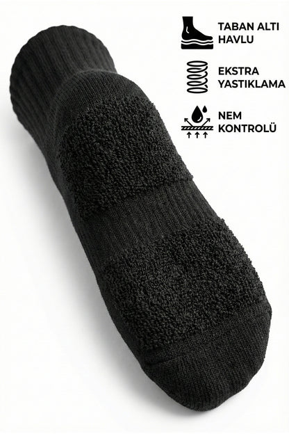 Kadın Siyah 6'lı Termal Pamuklu Taban Altı Havlu Kısa Konç Premium Kutulu Çorap