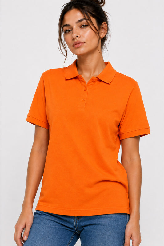 Kadın Turuncu Polo Yaka Tişört – Pamuklu, Yumuşak Dokulu, Kısa Kollu Bol Kesim Günlük Kadın Okul Lakost Polo Yaka