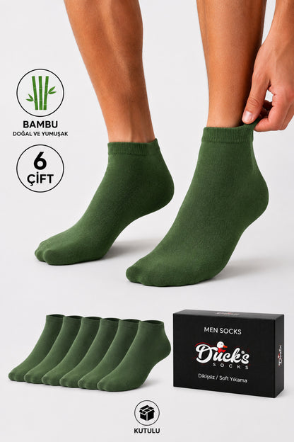 Erkek Yeşil Bambu Patik Kutulu Çorap 6 Çift Dikişsiz Nefes Alabilir Terletmez