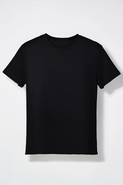 Kadın Basic Siyah Tişört %100 Pamuk Rahat Kalıp Günlük Bisiklet Yaka T-Shirt