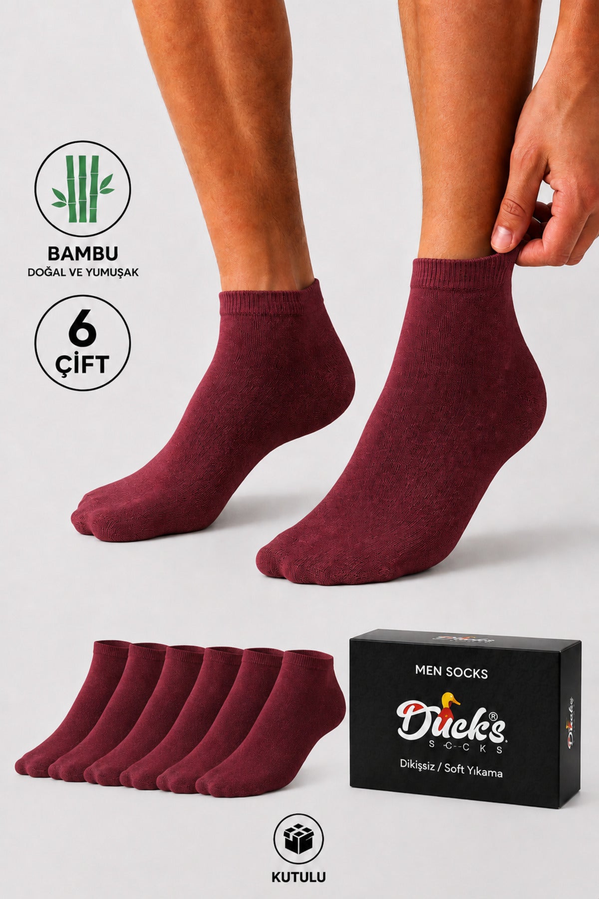 Erkek Bambu Patik Kutulu Çorap 6 Çift Dikişsiz Nefes Alabilir Terletmez