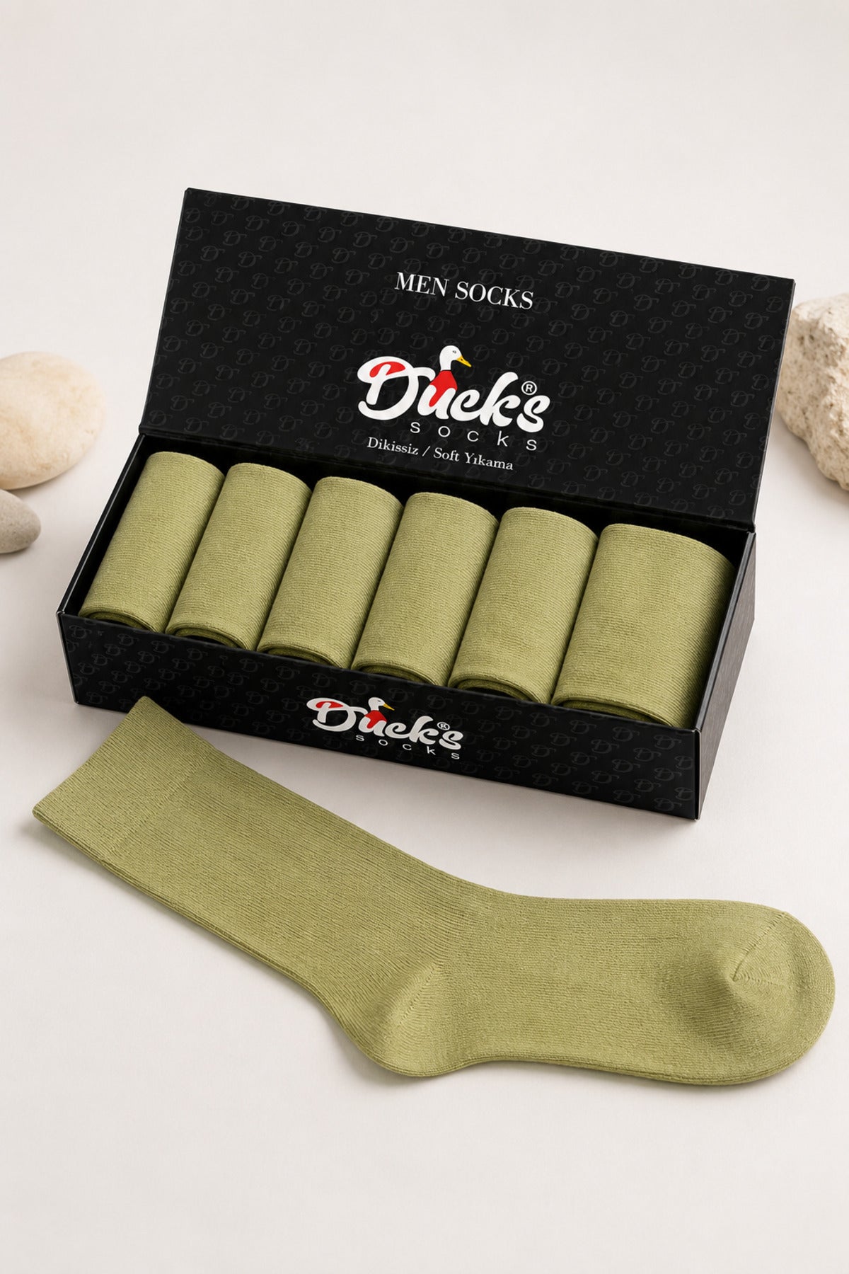 Erkek Yeşil Outdoor Çorap 6 Çift Kutulu Pamuklu Uzun Konç Asker Çorabı
