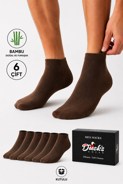 Erkek Kahverengi Bambu Patik Kutulu Çorap 6 Çift Dikişsiz Nefes Alabilir Terletmez