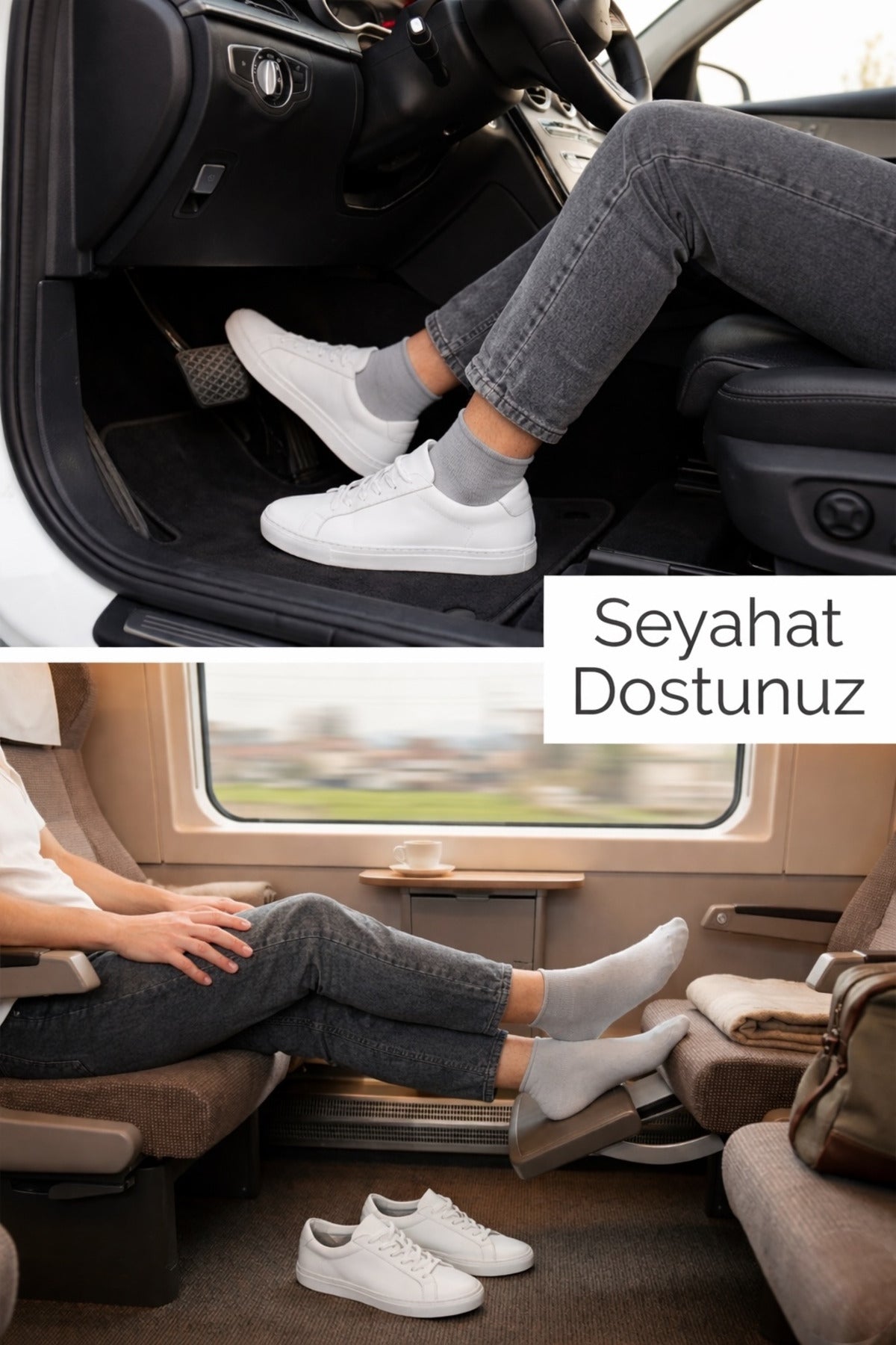 Erkek Gri Lastiksiz Seyahat Çorabı 3’lü Paket Dikişsiz/Premium/Pamuk/Kısa Yolculuk Çorabı