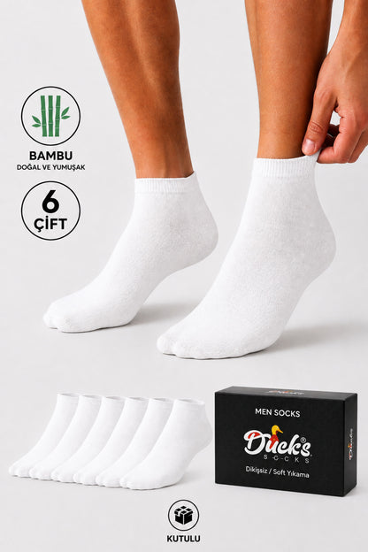 Erkek Beyaz Bambu Patik Kutulu Çorap 6 Çift Dikişsiz Nefes Alabilir Terletmez