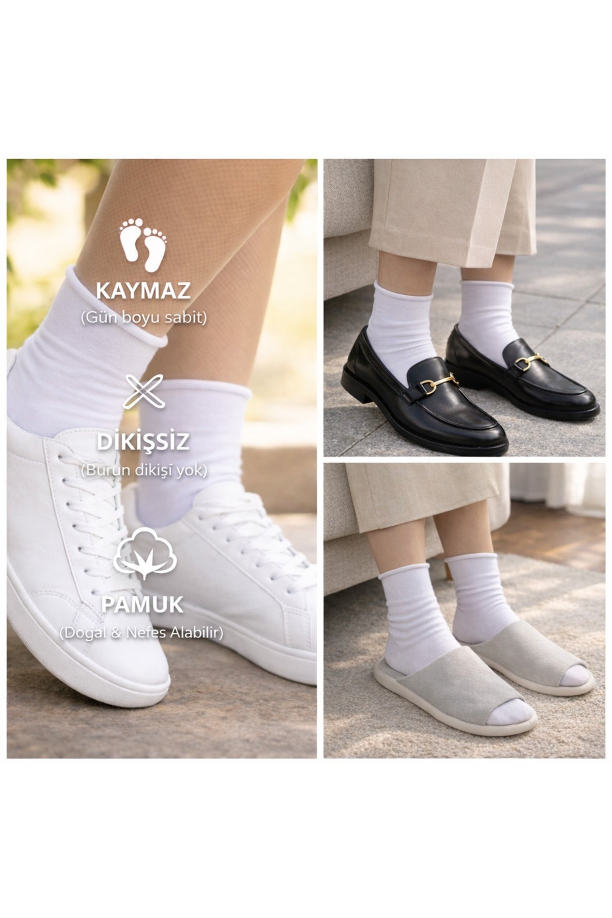 Pamuk Kadın Lastiksiz Soket Dikişsiz Premium Çorap 3'lü Paket / İz Bırakmaz / Sıkmayan Çorap
