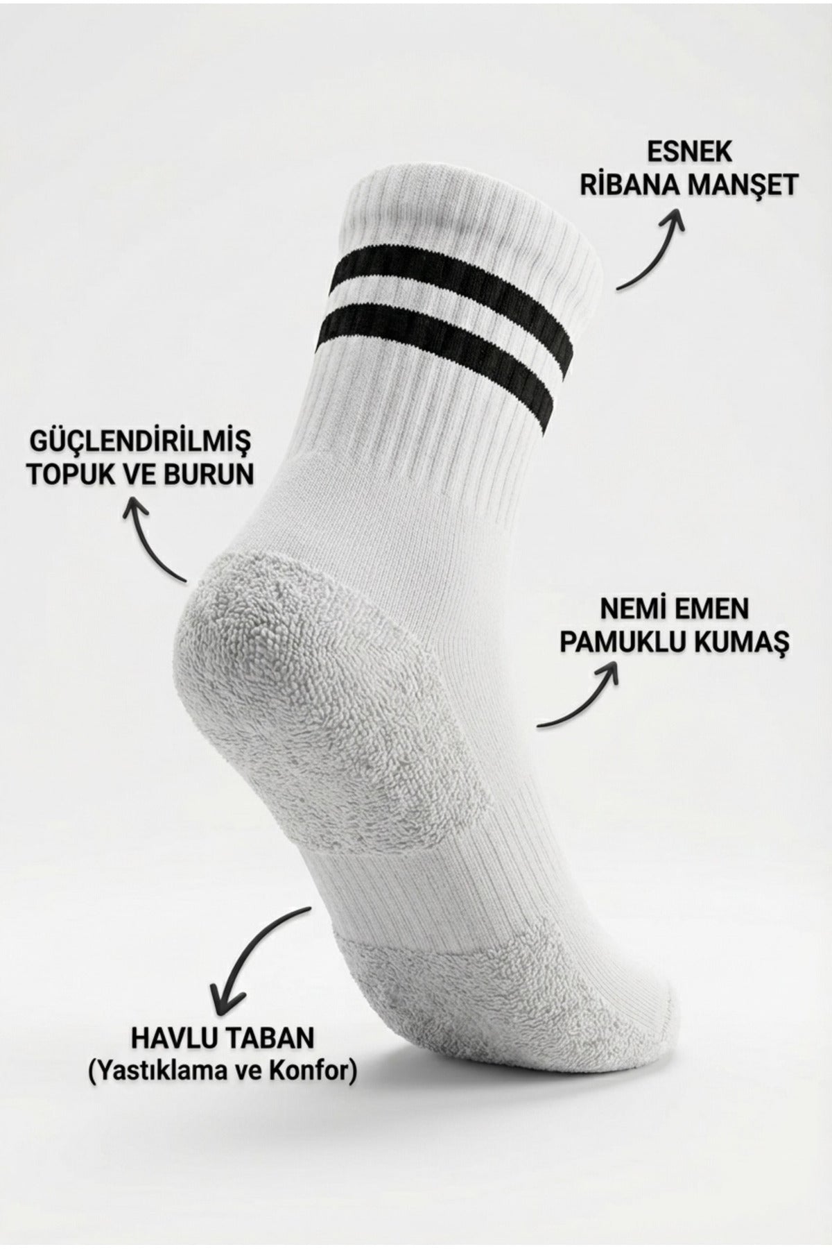 Kadın Beyaz 6'lı Termal Pamuklu Taban Altı Havlu Uzun Konç Premium Kutulu Çorap