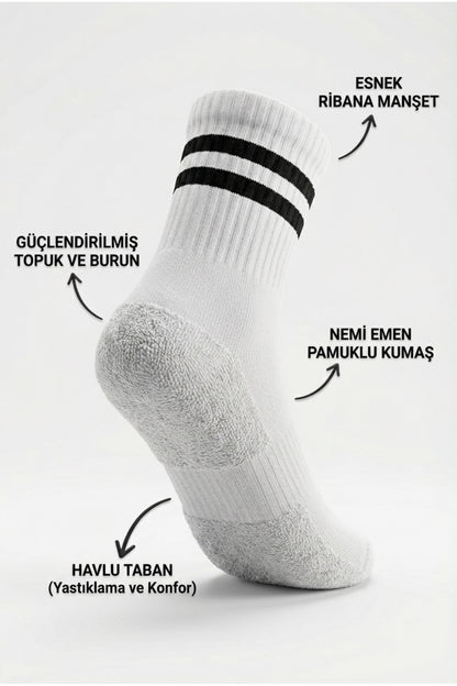 Kadın Beyaz 6'lı Termal Pamuklu Taban Altı Havlu Uzun Konç Premium Kutulu Çorap