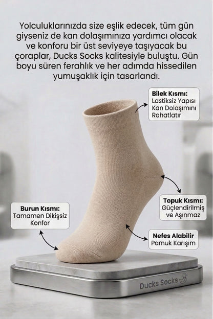Kadın Bej Lastiksiz Seyahat Çorabı 3’lü Paket Dikişsiz/Premium/Pamuk/Kısa/ Yolculuk Çorabı