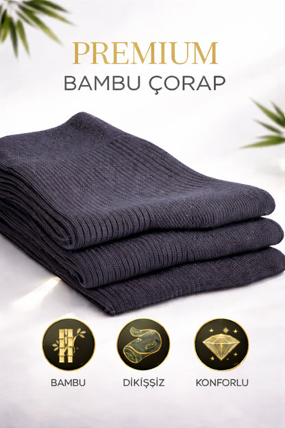 Erkek Füme Uzun Konç Bambu Çorap 3’lü Dikişsiz Terletmeyen İnce Yazlık Nefes Alabilir Premium Çorap