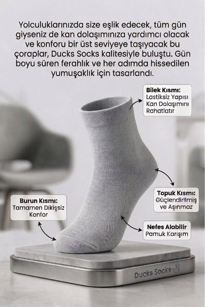 Erkek Gri Lastiksiz Seyahat Çorabı 3’lü Paket Dikişsiz/Premium/Pamuk/Kısa Yolculuk Çorabı